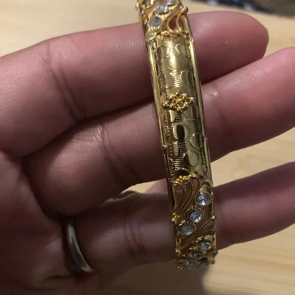 Gold Bangle with Rhinestones - Picture 3 of 4